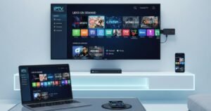IPTV Premium app streaming on Firestick, Smart TV, and smartphone