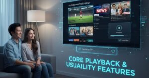 IPTV Smarters Pro core playback features showing multi-screen and EPG interface