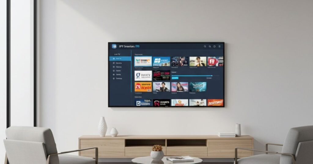 User watching IPTV Smarters Pro interface showing Live TV and Program schedule