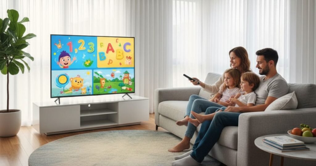 Family watching safe educational IPTV channels using IPTV Smarters Pro